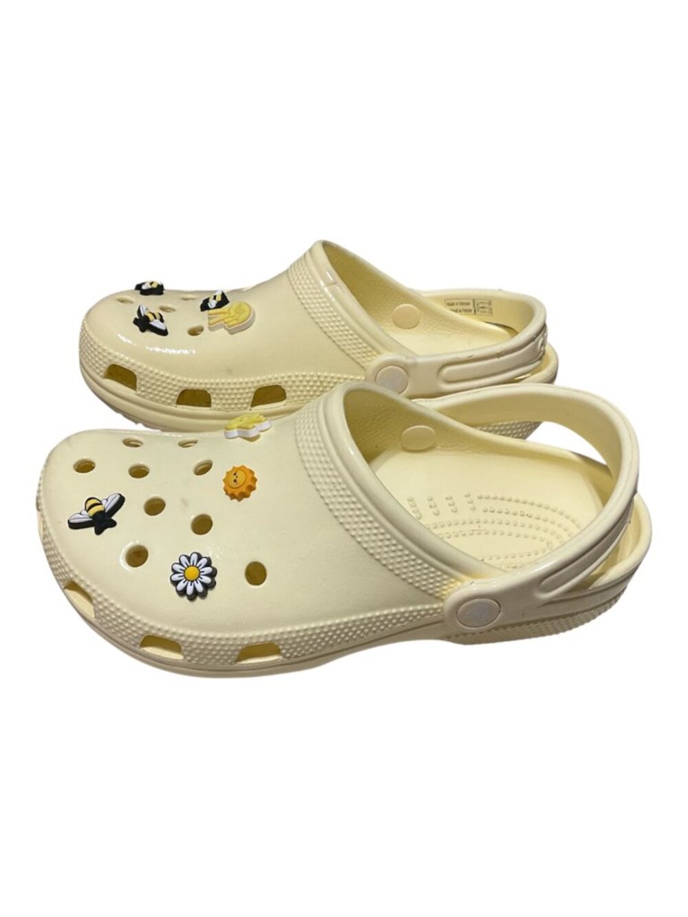 Crocs Classic Clogs Cream Yellow With Bee-Themed Jibbitz Charms Size US 5Women 7